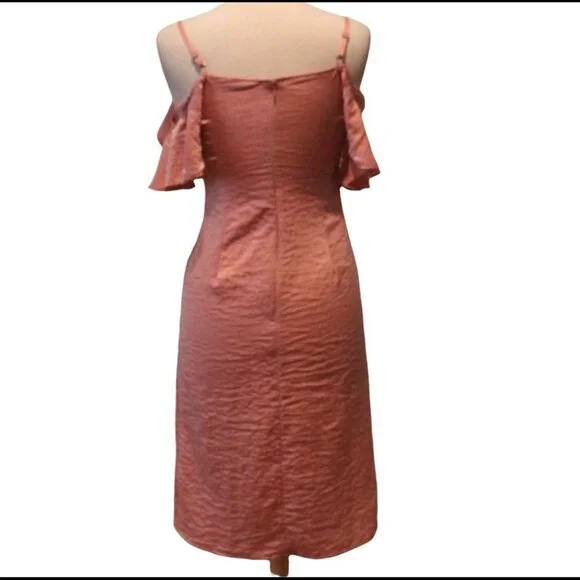 NEW JustFab Midi Slip Dress XS Off Shoulder X-Small NWOT Rose Pink - Picture 4 of 8